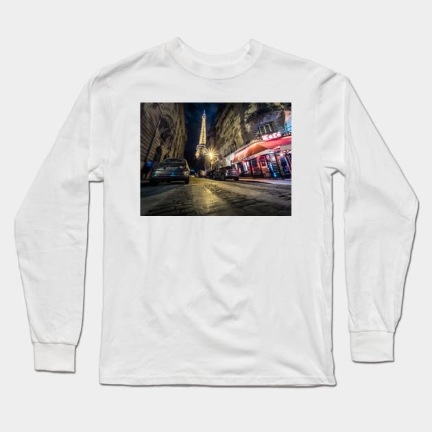 Eiffel Tower with Paris Cafe Long Sleeve T-Shirt by LukeDavidPhoto